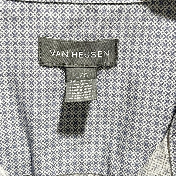 VAN HEUSEN Men’s Blue Geometric Print Long Sleeve Button Up Shirt Size Large - Picture 5 of 7